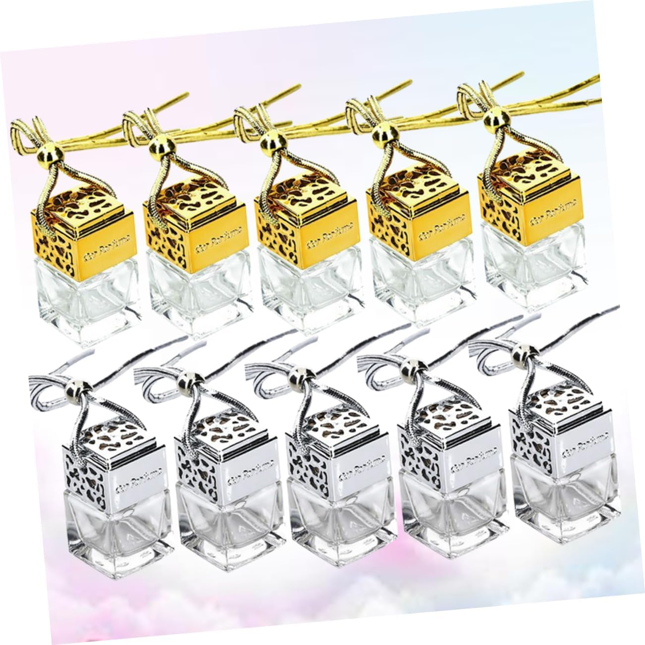 FRCOLOR 10Pcs Square Glass Perfume Bottle Pendant Car Hanging Essential Oil Sub-Bottle Aromatherapy image number 5