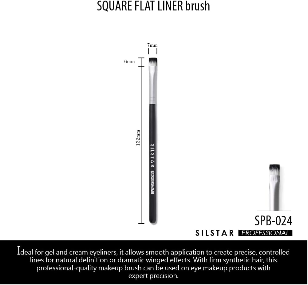 SILSTAR PROFESSIONAL SQUARE FLAT LINER BRUSH, CRUELTY-FREE SYNTHETIC HAIR FACE BRUSH for FLAWLESS MAKEUP APPLICATION with NATURAL BIRCH WOODEN HANDLE MADE in KOREA 024 image number 2