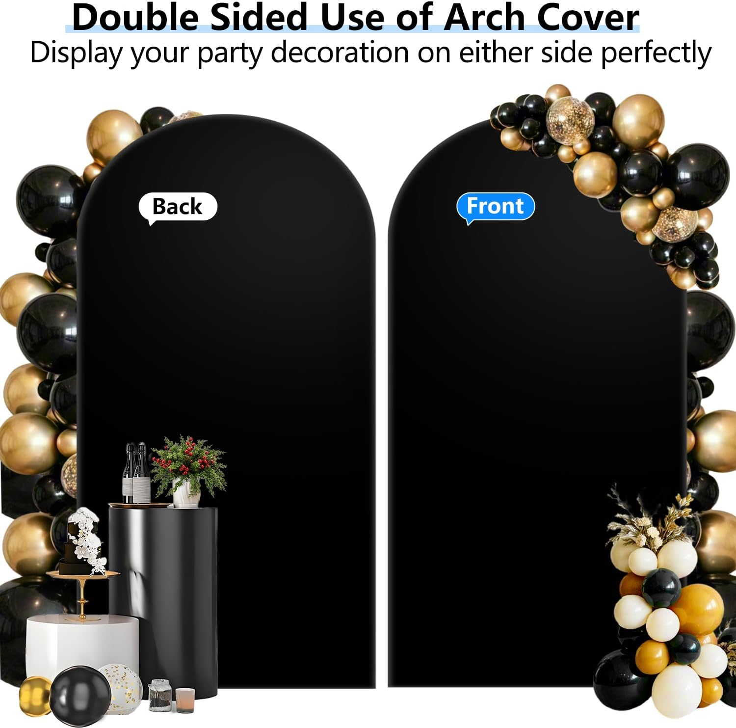 Hemmotop 6 Ft Black Arch Cover (No Arch Backdrop Stand), 2-Sided Spandex Arch Covers Stretchy Backdrop, for Wedding, Baby Shower, Birthday Party Decoration image number 4