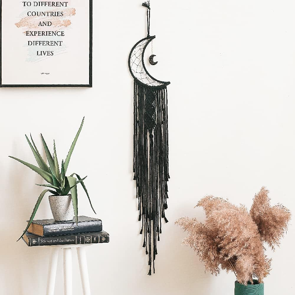 MOONFLY Black Moon Dream Catcher with Handmade Woven Cotton Dream Catchers Boho Macrame Wall Hanging Home Decoration Ornament Craft Gift (Black Moon) image number 6