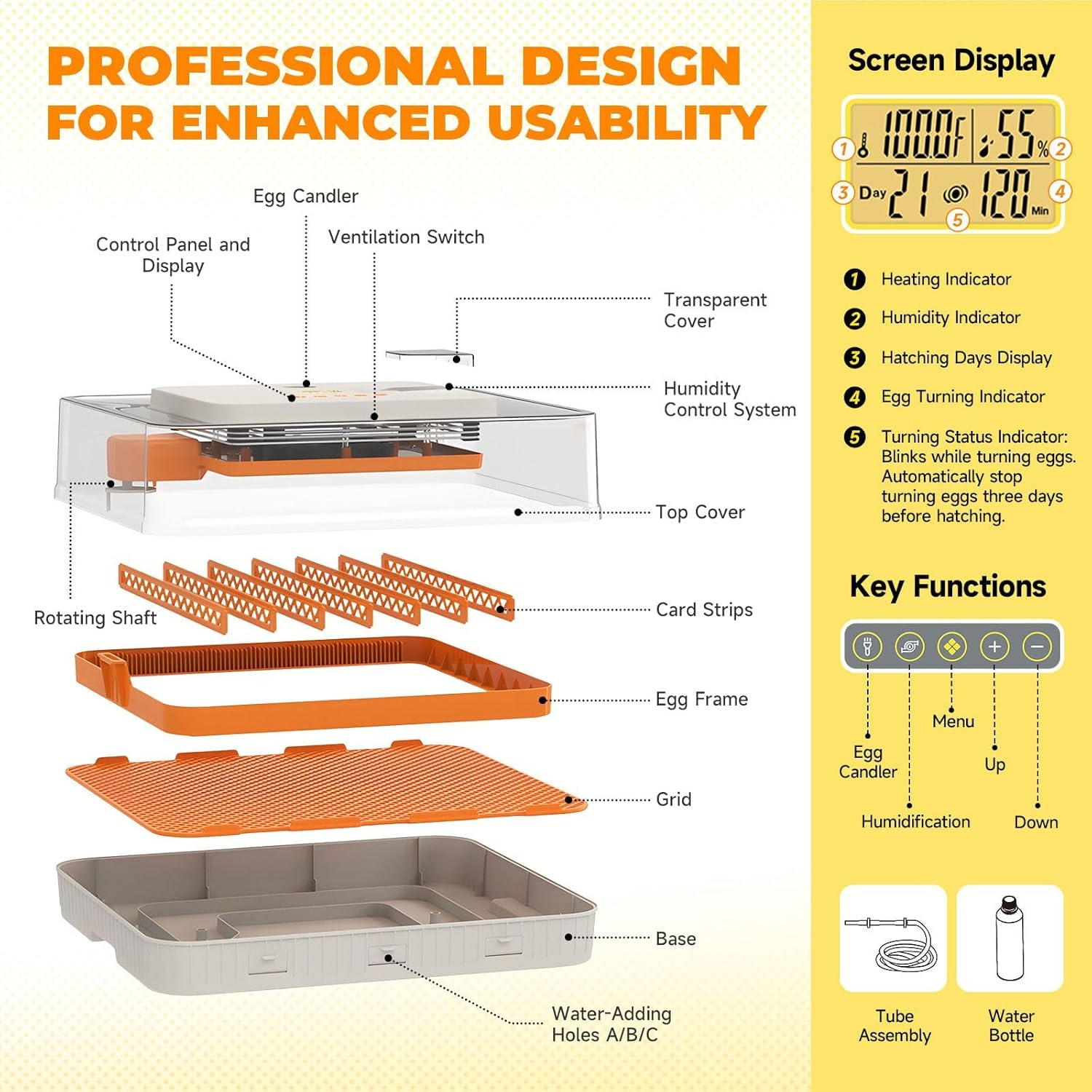 Pet Scene Egg Incubator for Hatcher Breeder, 56-70 Eggs Automatic Hatching Chicken Duck Bird Quail Poultry Auto Turner Stop Humidity Control Water Refill Candling Light image number 4
