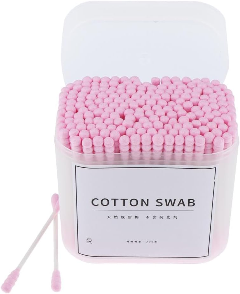 200Pc Double-Ended Wooden Cotton Buds Ear Cleaning Make-Up Cosmetic, Pink, as Described image number 5