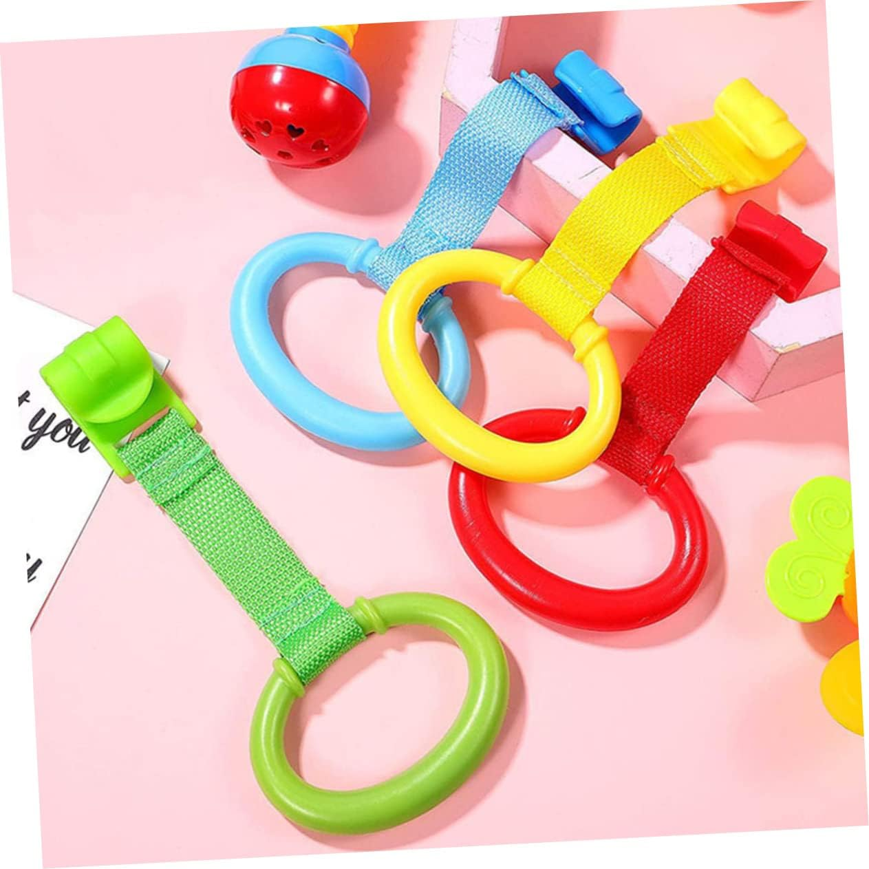 Toddler Hand Pull Ring Baby Walking Assistant Infant Bed Ring for Crib Standing Assist Smooth Rounded Edges Cloth and Plastic Playpen Use 6Pcs image number 2