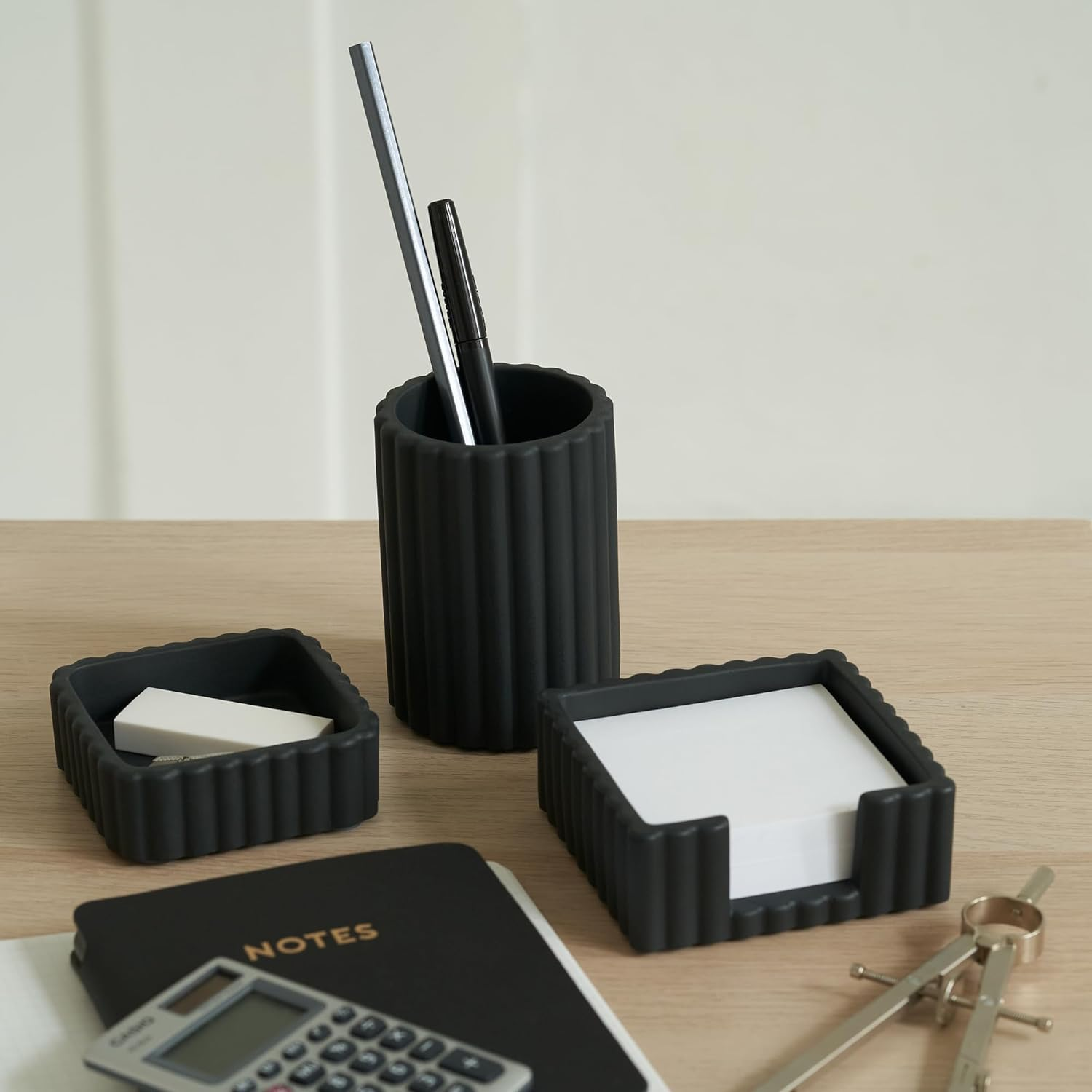 KIBAGA Modern Aesthetic Desk Accessories Set of 3 - Stylish Concrete Organizers for Pens & Office Supplies - a Cute and Functional Addition to Your Workspace Decor - Pink image number 7