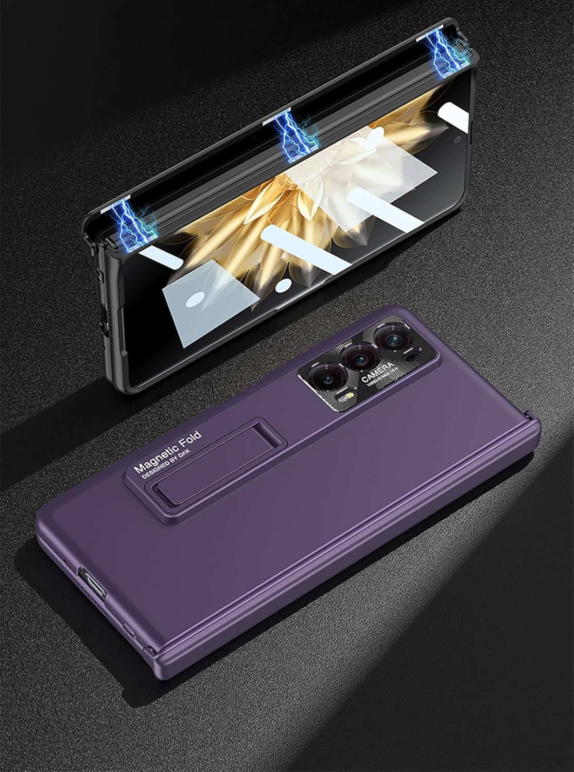 COQUE Honor Magic V2 Case with Tempered Film,Hinged Folding All-Inclusive Shell,Folding Phone Cover for Honor Magic V2-Black, AI009 image number 4