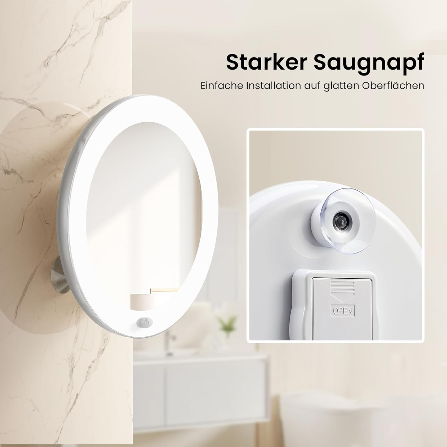 EMKE Cosmetic Mirror with Lighting with 5X Magnifying Mirror, White LED Makeup Mirror with Suction Cup, 165 Mm Diameter, Portable Wall Mirror, Battery Operated image number 5