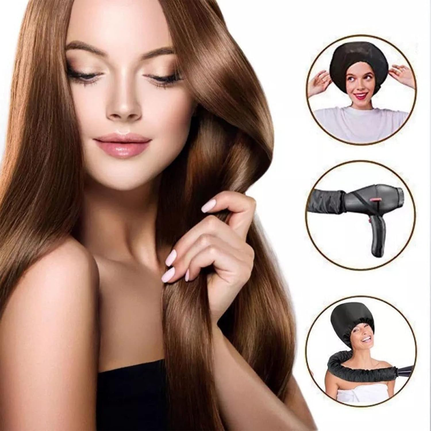 ZANZER Bonnet Hood Hair Dryer Attachment,Adjustable Portable Hooded Hair Dryer Bonnet Cap Hands Free for Hand Held Hair Dryer- Speeds up Drying Time at Home, Easy to Use for Styling,Deep Conditioning (Black) image number 5