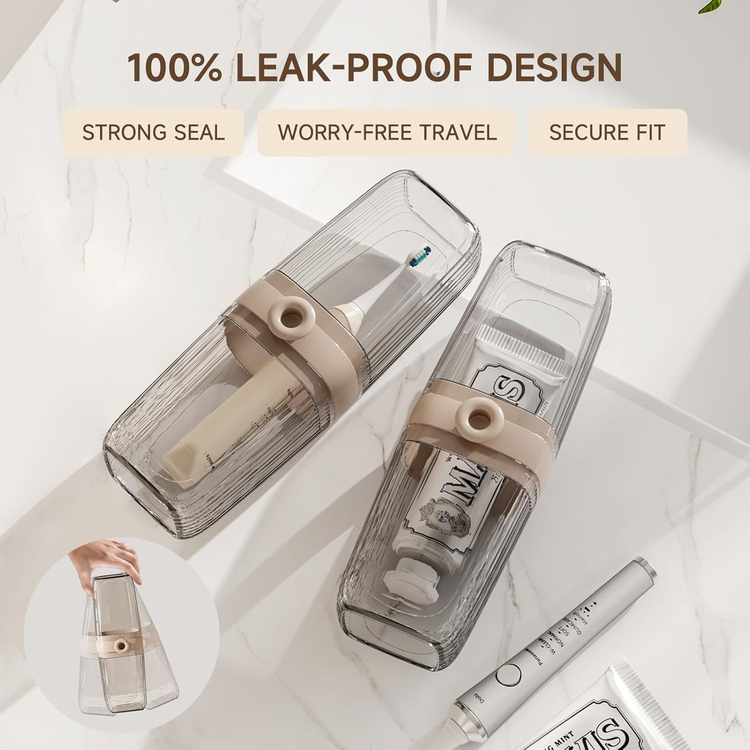 Toothbrush Travel Case, 2 in 1 Toothbrush Holder and Rinse Cup, Large Capacity Toothbrush Cup with Cover, Portable Travel Toothbrush Holder for Traveling, Camping, Trip - 1Pcs - Clear image number 2