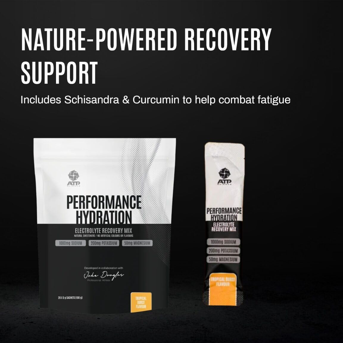 ATP Science Performance Hydration Electrolyte Recovery Mix with Herbal Ingredients, Naturally Sweetened, Low Sugar, No Artificial Colours or Flavours, Flavour - Tropical Burst, 20 X 5G Sachets image number 6