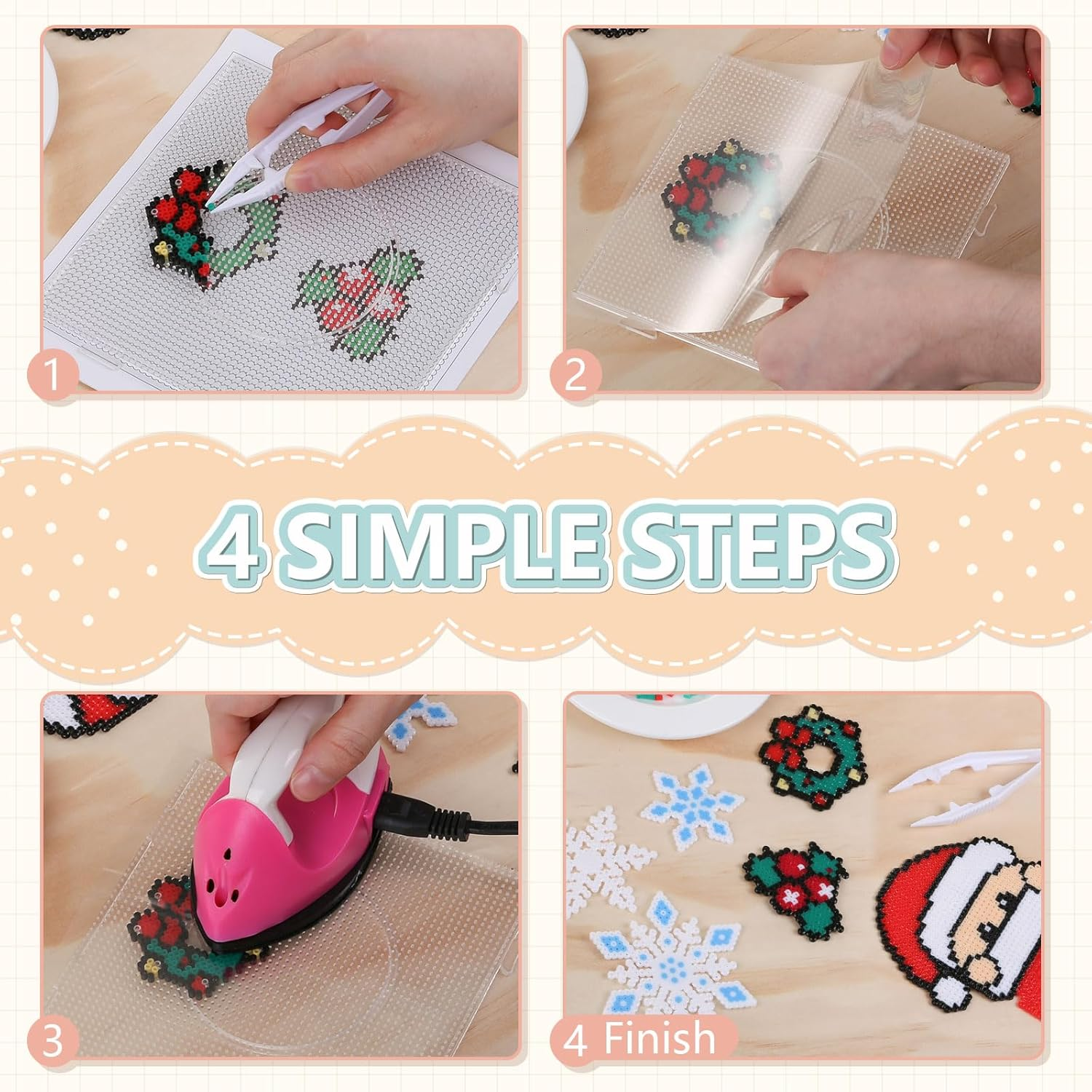 GWHOLE 48 Colors 2.6Mm Fuse Beads Kit 24000 PCS Craft Kit Ironing Beads with Ironing Paper Beads Pegboards and Tweezers for DIY Arts and Crafts image number 5