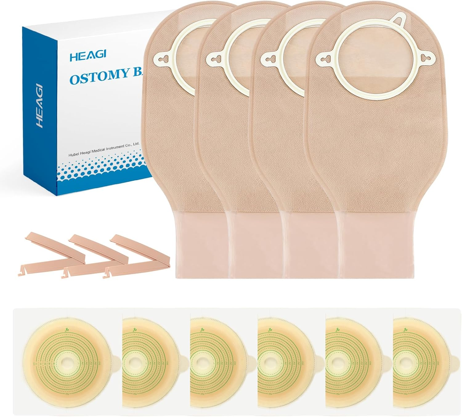 22 PCS Ostomy Supplies Colostomy Bags, 2 Piece Clamp Drainable Pouches for Colostomy Ileostomy Stoma Care, Cut-To-Fit, 70 Mm Max (16 X Ostomy Bags+ 6 X Barriers+3 X Clamps) image number 3