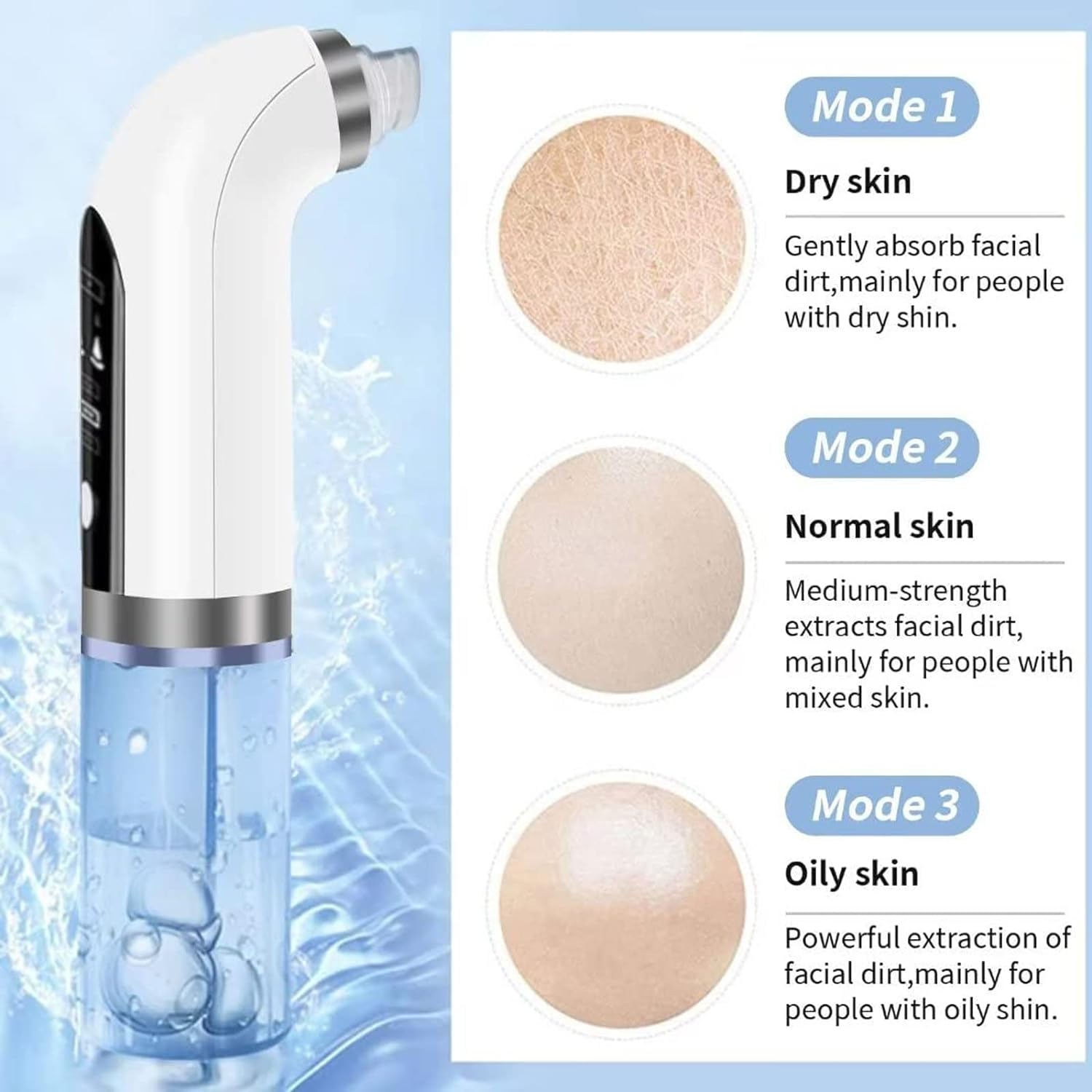Pore Vacuum Blackhead Remover Water Circulation Pore Cleaner Pimple Extractor Tools with 6 Suction Heads,3 Gears Adjustable Beauty Device for Men and Women image number 3