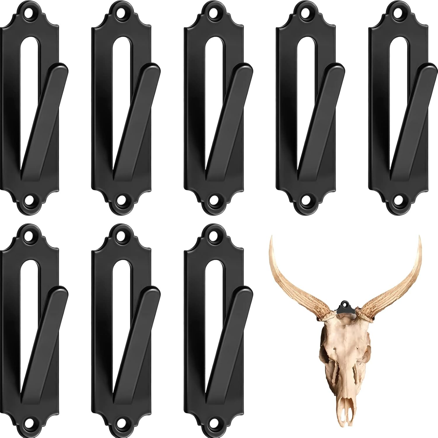 Dunzy 12 Pack European Style Mount Skull Hanger Deer Skull Hangers Euro Wall Mount Bracket Hook Complete with Simple Easy Installation Kits for Indoor Outdoor Small Game Animals Mule(Black)