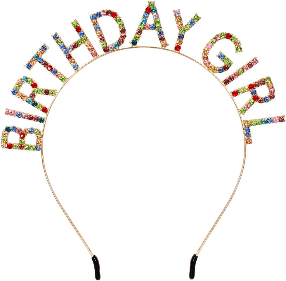 AOPRIE Birthday Girl Headband Birthday Tiara for Women Girls Happy Birthday Princess Crown Rhinestone Happy Birthday Accessories, Gold Colorful