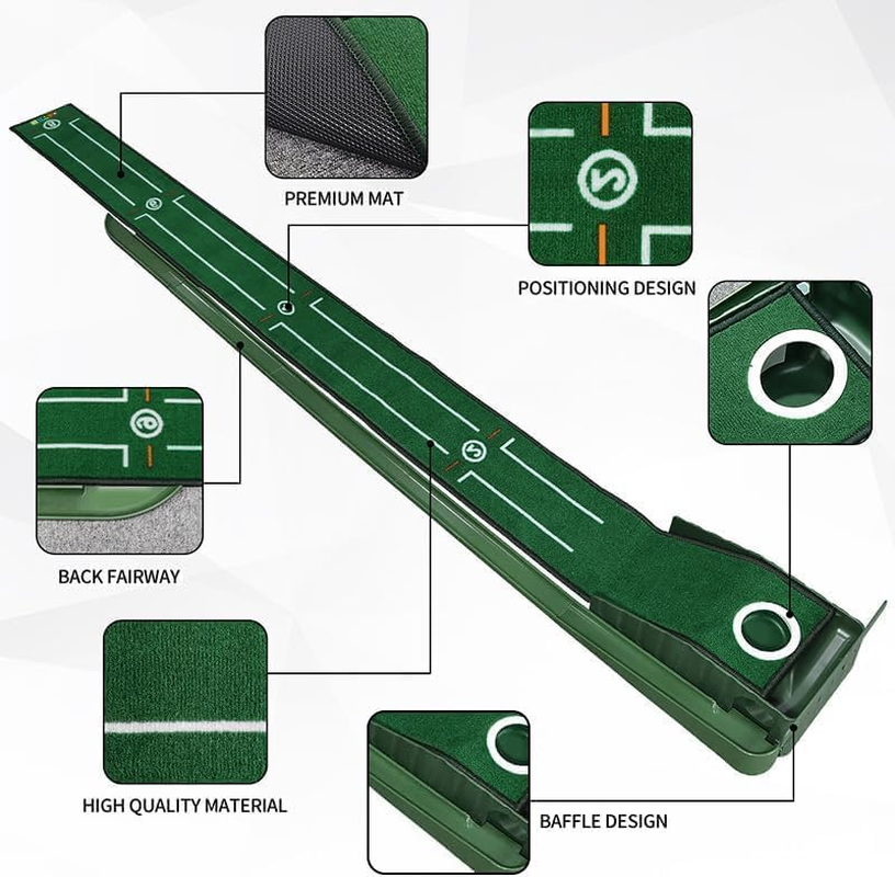 Golf Putting Mat,Golf Practice Mat Indoors with Alignment Guides,Green Set Putting Mat with Auto Ball Return,Perfect for Office,Home or Patio Practice,Golf Gifts for Men Golf Lover image number 4