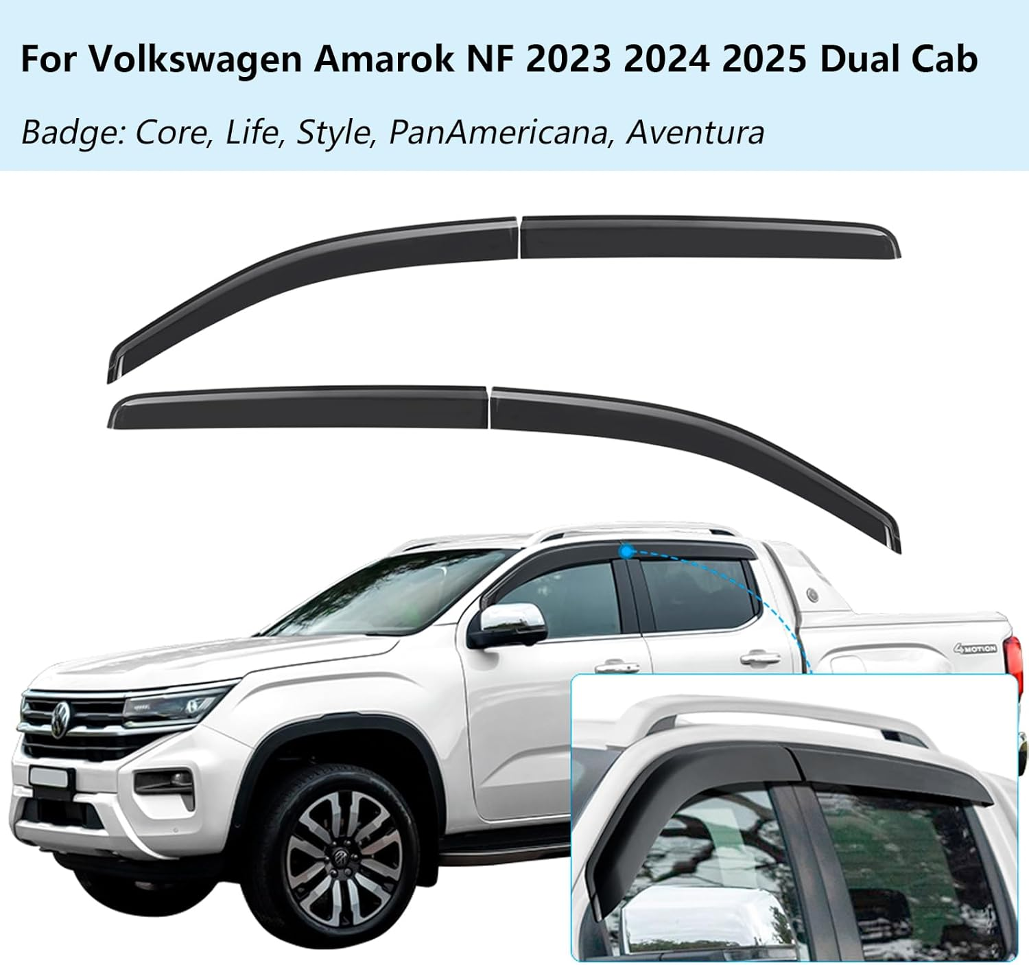 SUERAUTO4X4 Weather Shields for VW Volkswagen Amarok 2023 2024 2025 NF Next Gen Double Cab Accessories, Weathershields Window Visors Sun Rain Wind Deflector Guards Smoke Black, 4PCS