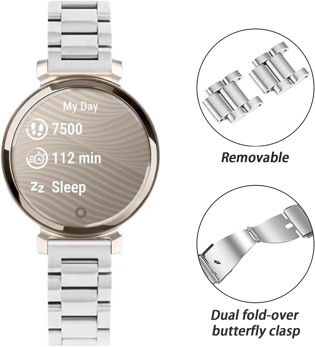Haotop Stainless Steel Replacement Strap Compatible for Garmin Lily 2 Smartwatch - Rose Gold image number 7