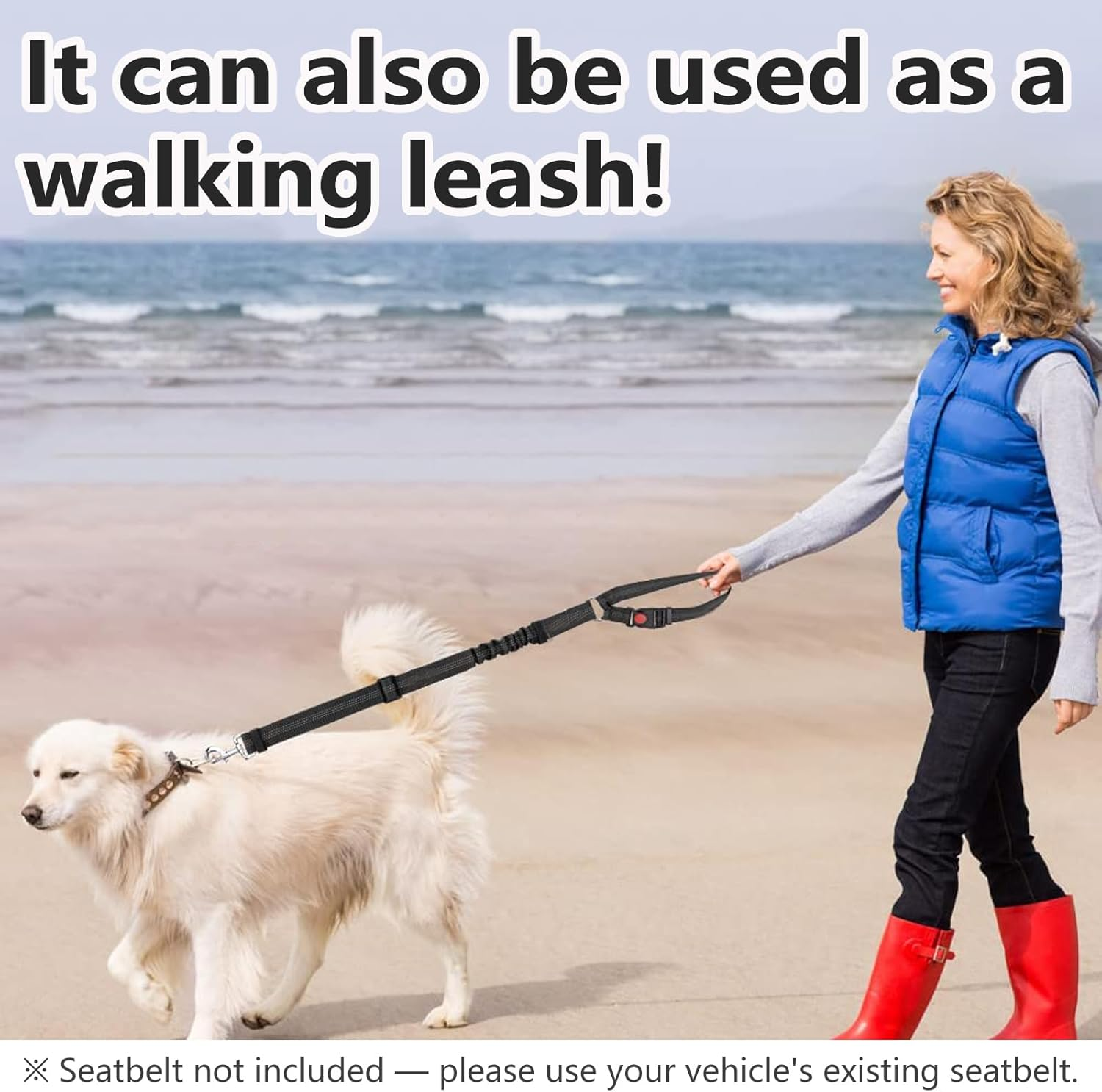 Charming Club Adjustable Dog Car Seat Belt Harness - Safe Pet Vehicle Restraint with Shock-Absorbing Bungee, Headrest Clip & Car Guard | Fits Puppy to Large Dogs | Universal for All Cars (Blue-1Pcs) - Black-1Pcs image number 6