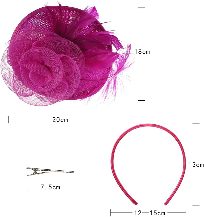 Feather Fascinator Hat with Hair Clip Flower Mesh Net Veil Wedding Race Hairpin Bowler Hat Elegant Royal Ascot Floral Derby Hat for Women Ladies Wedding Tea Party Church Cocktail Hair Accessories - Black image number 3