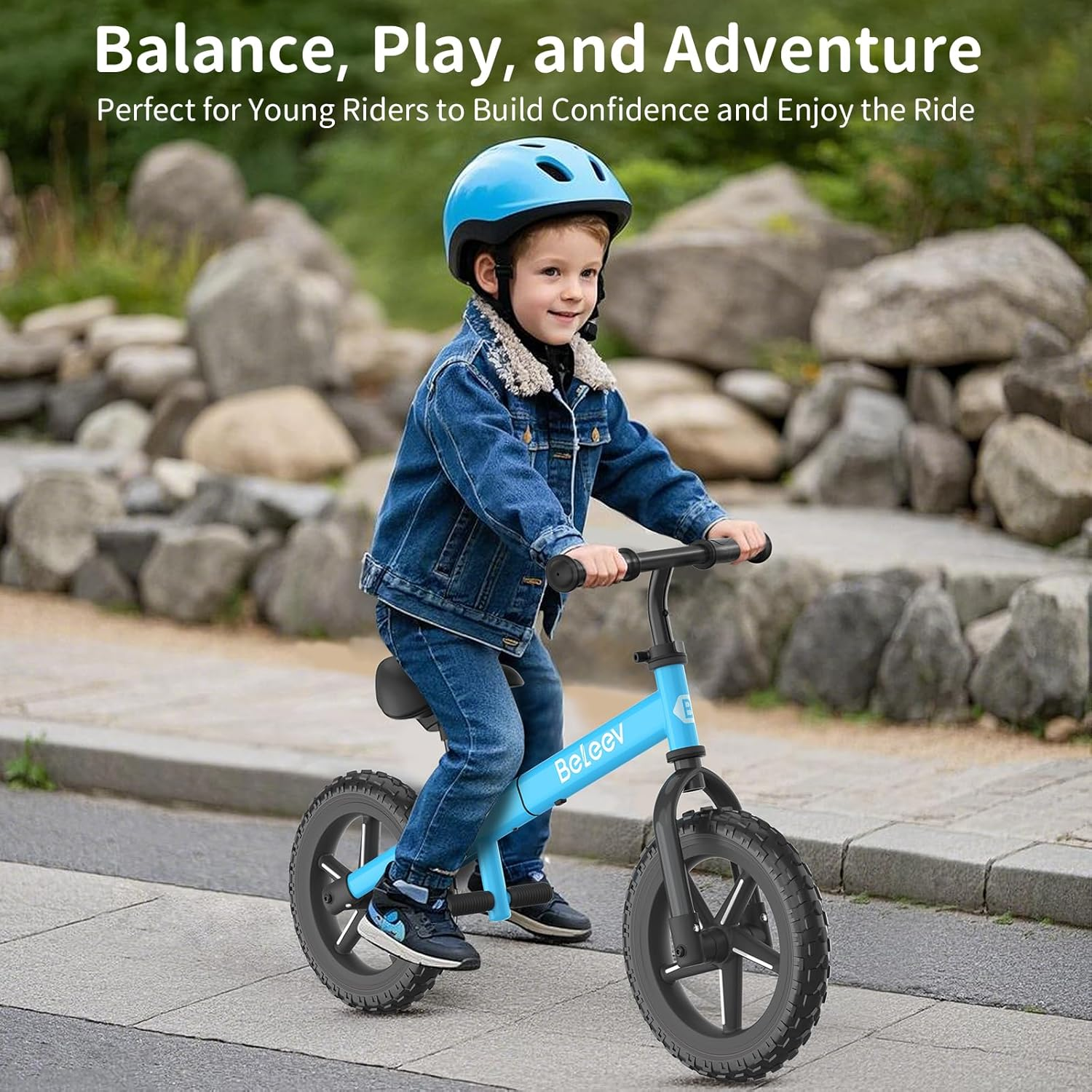 BELEEV C2 Balance Bike 2 Year Old with LED Light-Up Wheels, Adjustable Seat and Handlebar, Footrest, 12 Inch Anti-Skid Wheels, Kids Toddler Baby Walker Bike First Birthday 2-5 for Boys Girls