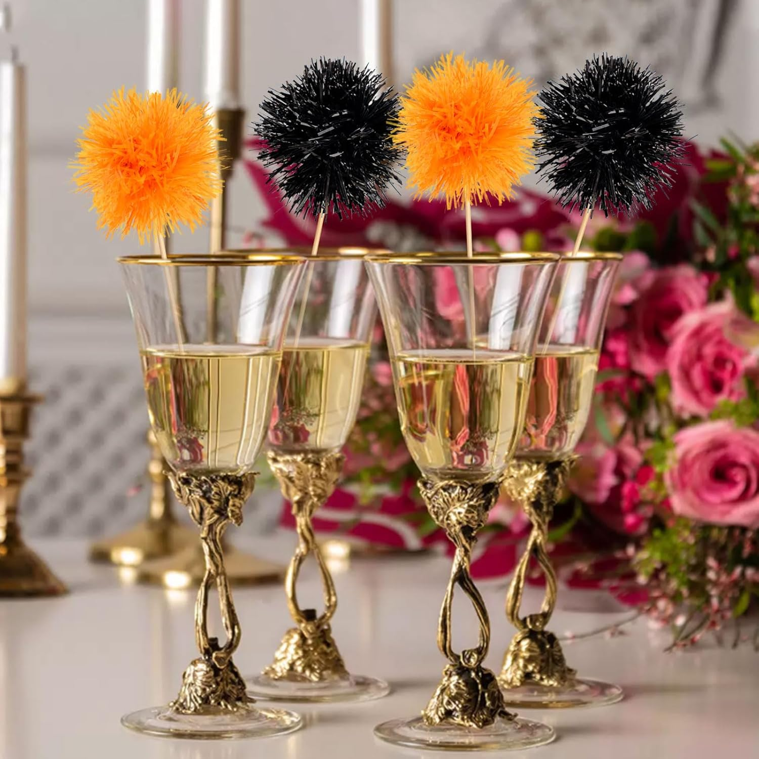 20 Pack Foil Firework Cupcake Toppers Party Birthday Cake Toppers Supplies Sparkle Tinsel Cocktail Fruit Toothpick for Birthday Wedding Graduation Party White+Pink