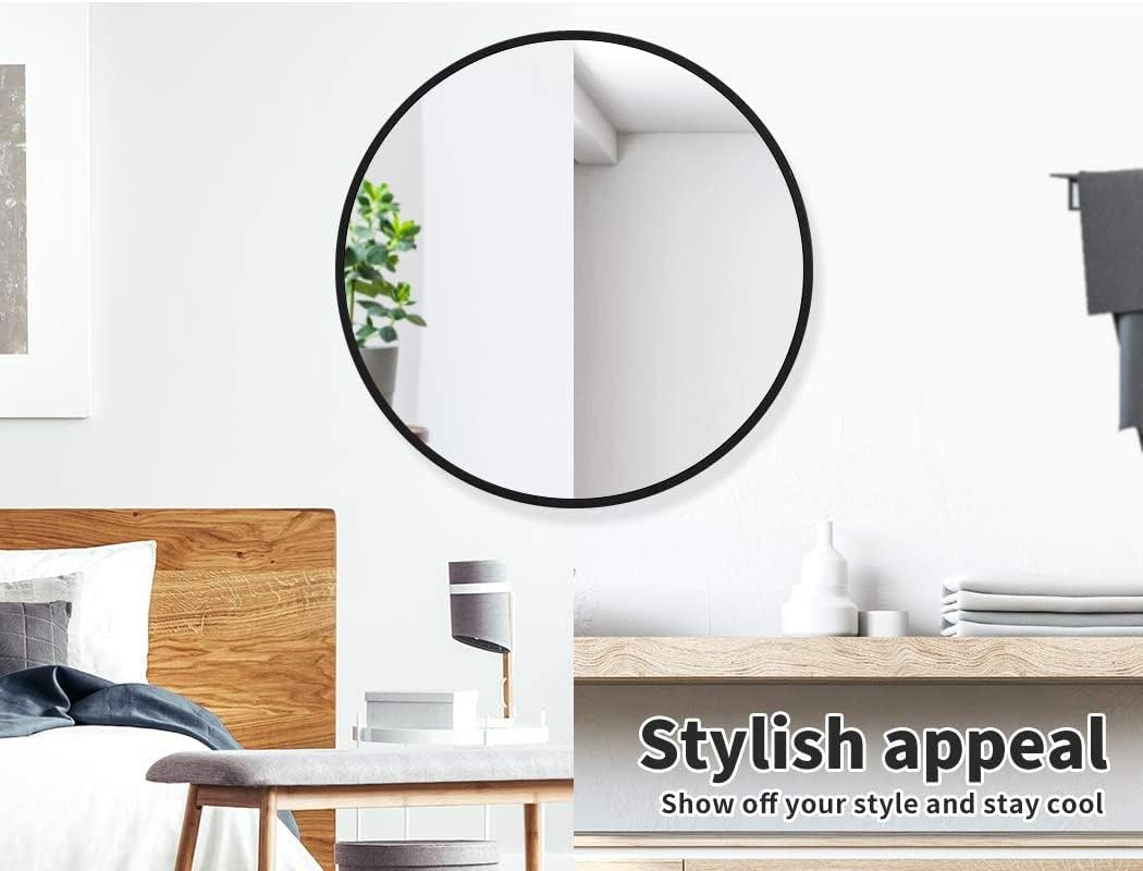 Levede Wall-Mounted Mirror round Shaped 60Cm, Black Circle Bathroom Makeup Wall Mirror with Smooth Edge M Size, Black round Mirror Steel Frame for Living Room, Bathroom, Wall, Entryway, Black image number 5