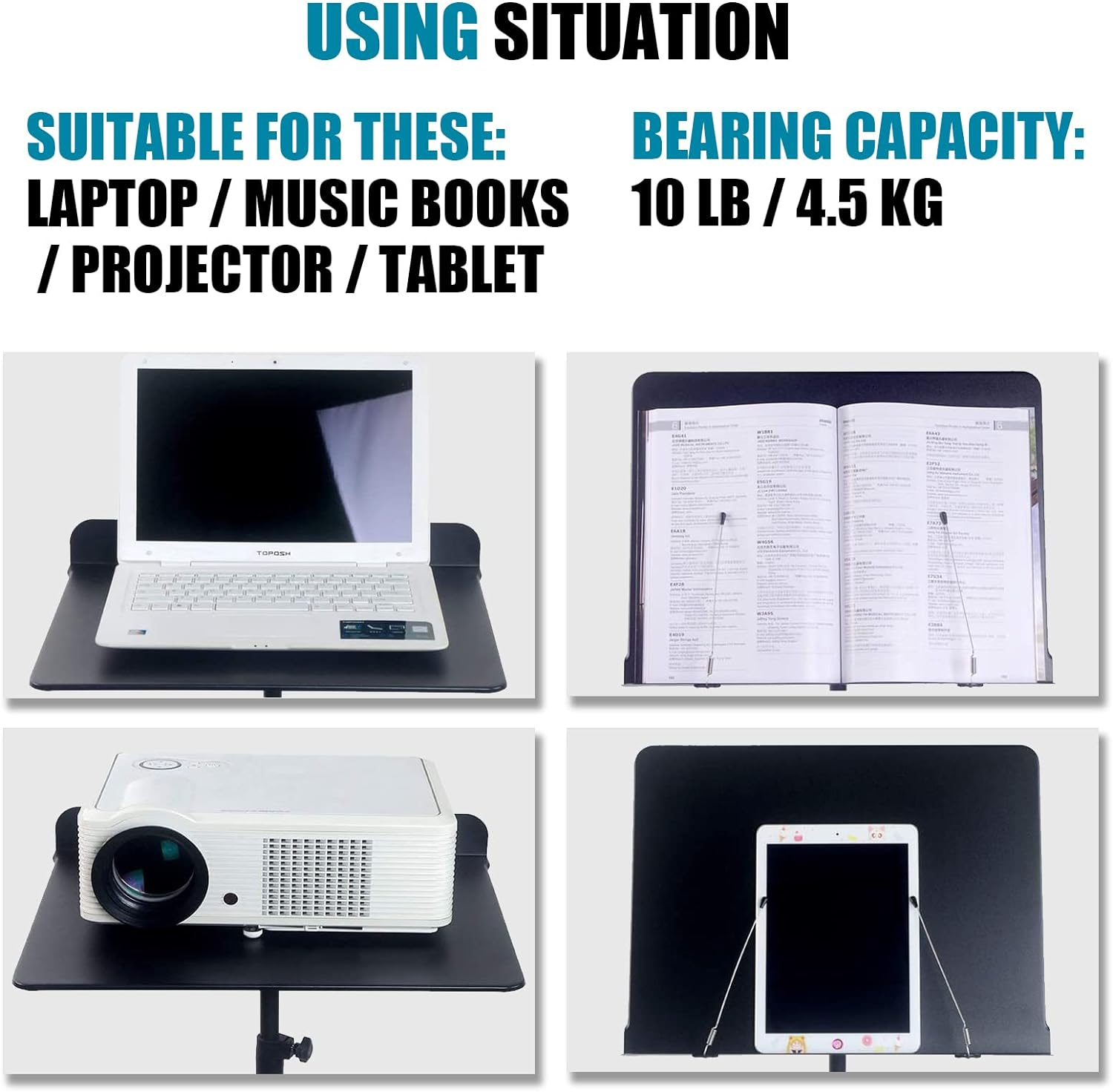 GLEAM Sheet Music Stand - 5 In1 Desktop Book Stand Metal with Carrying Bag Folder and Clamp image number 4