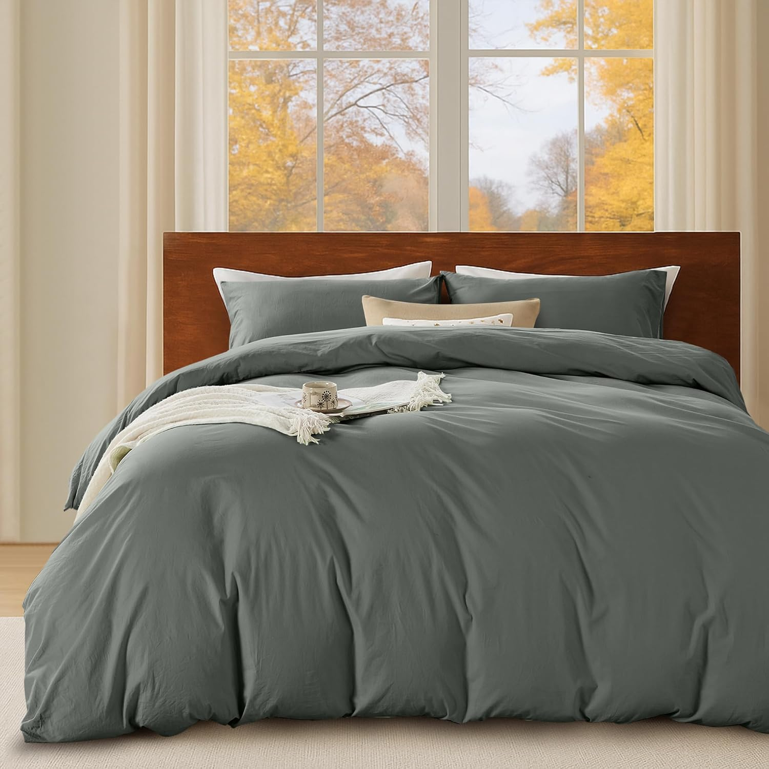 LINENOVA 100% Cotton Quilt Cover Set Queen &ndash; 3 Pieces Vintage Washed Duvet Cover with Pillowcases, Ultra Soft & Breathable, All Season Bedding - Dusty Pink