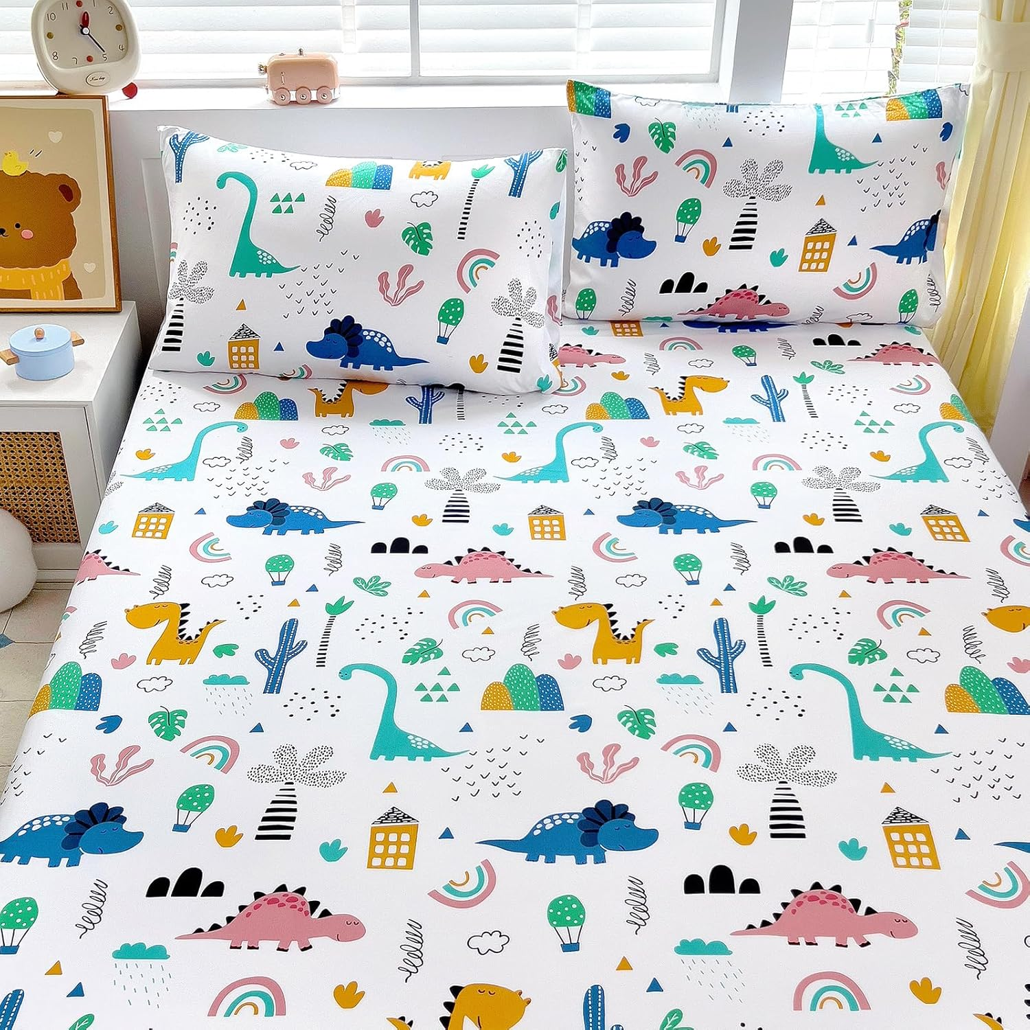 Homilay Kids Queen Sheet Sets - 4 Piece Space Rocket Bedding for Boys, Girls & Teens - Soft, Breathable Microfiber, Deep Pockets, Wrinkle-Free, Cozy Toddler Bed Sheets