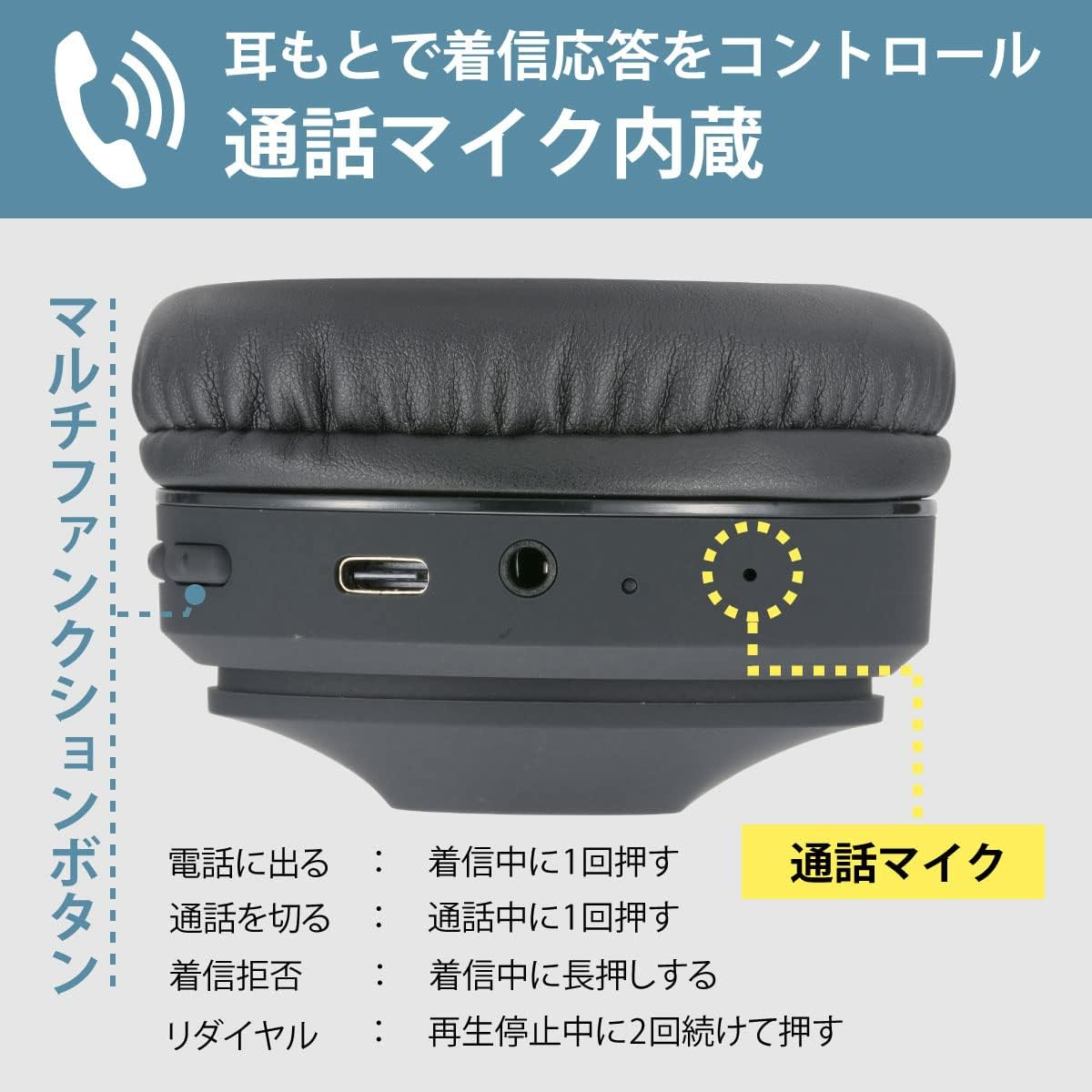 Ohm Electric Audiocomm HP-W310N-K 03-2886 Wireless Headphones Bluetooth Wireless Microphone Smartphone Call Answering Incoming Call Black Foldable image number 1