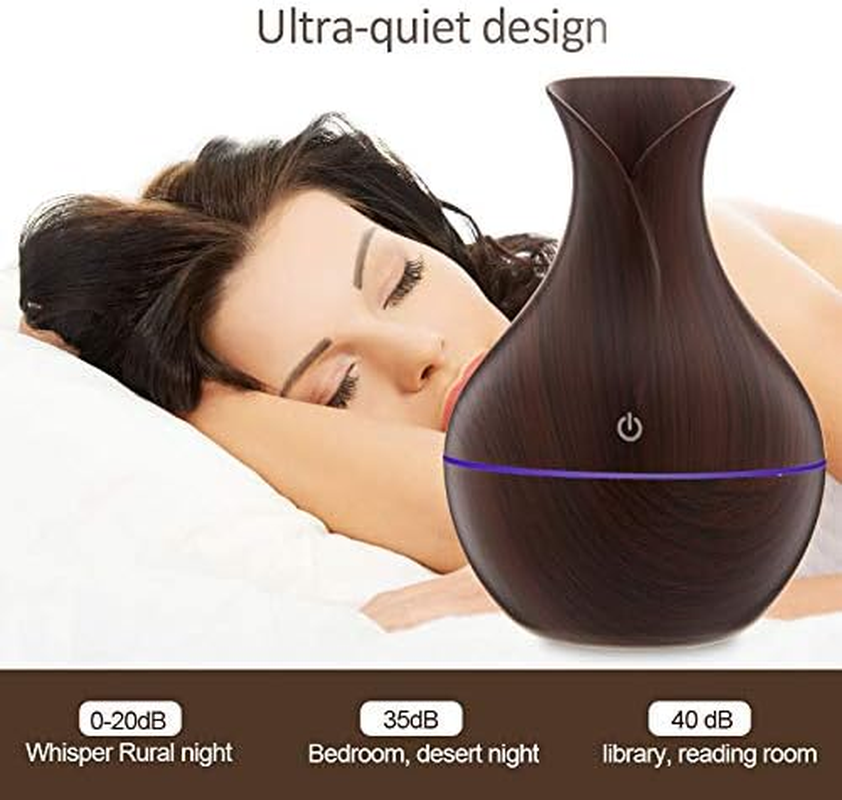 Aroma Air Diffuser Humidifier , Wood Grain Ultrasonic Home Air Diffuser 130Ml Humidifier for Home, Office Yoga,7 Colors LED Mood Light (Brown) - Wood Grain Color image number 3