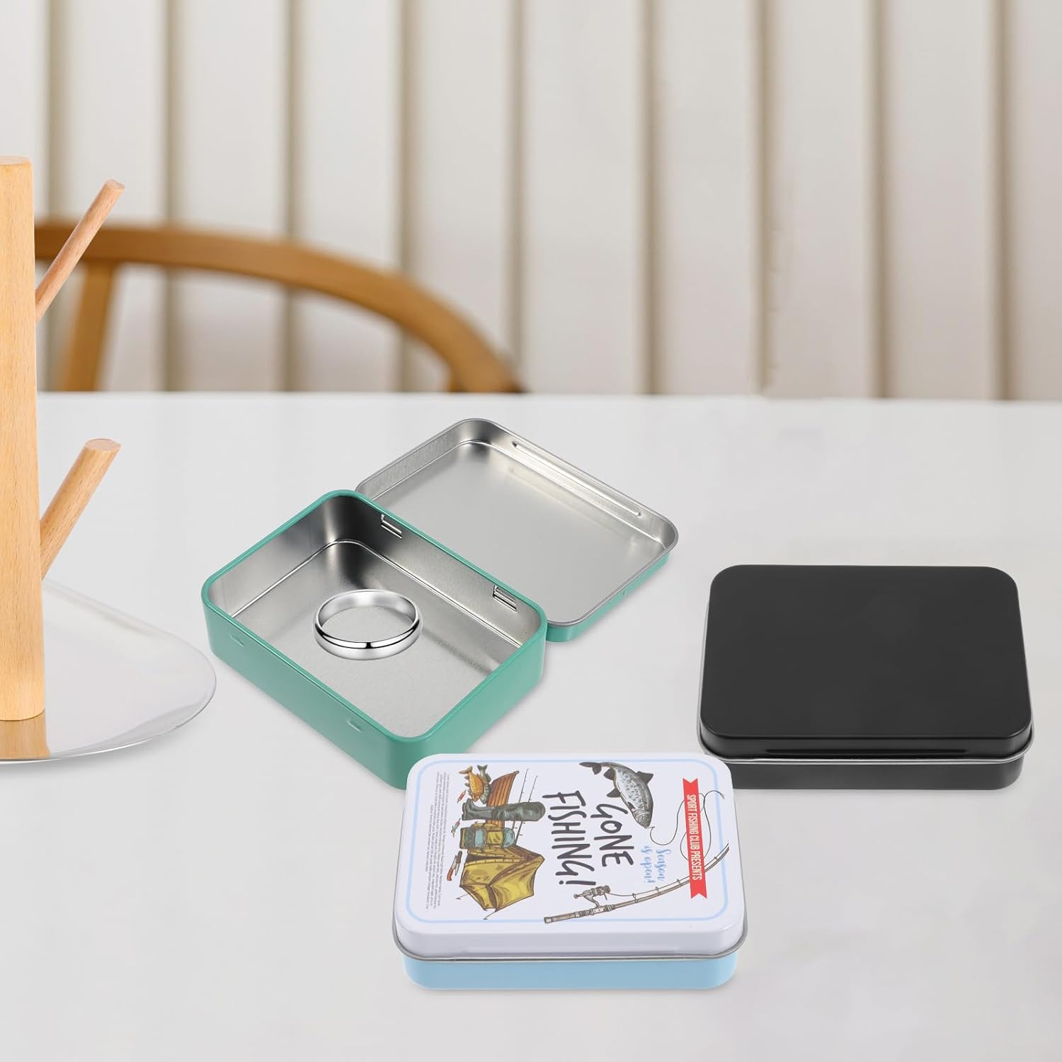 ERINGOGO 3Pcs Poker Box Playing Cards Storage Bins with Lids Metal Plaything Cards Canister Tinplate Case image number 6