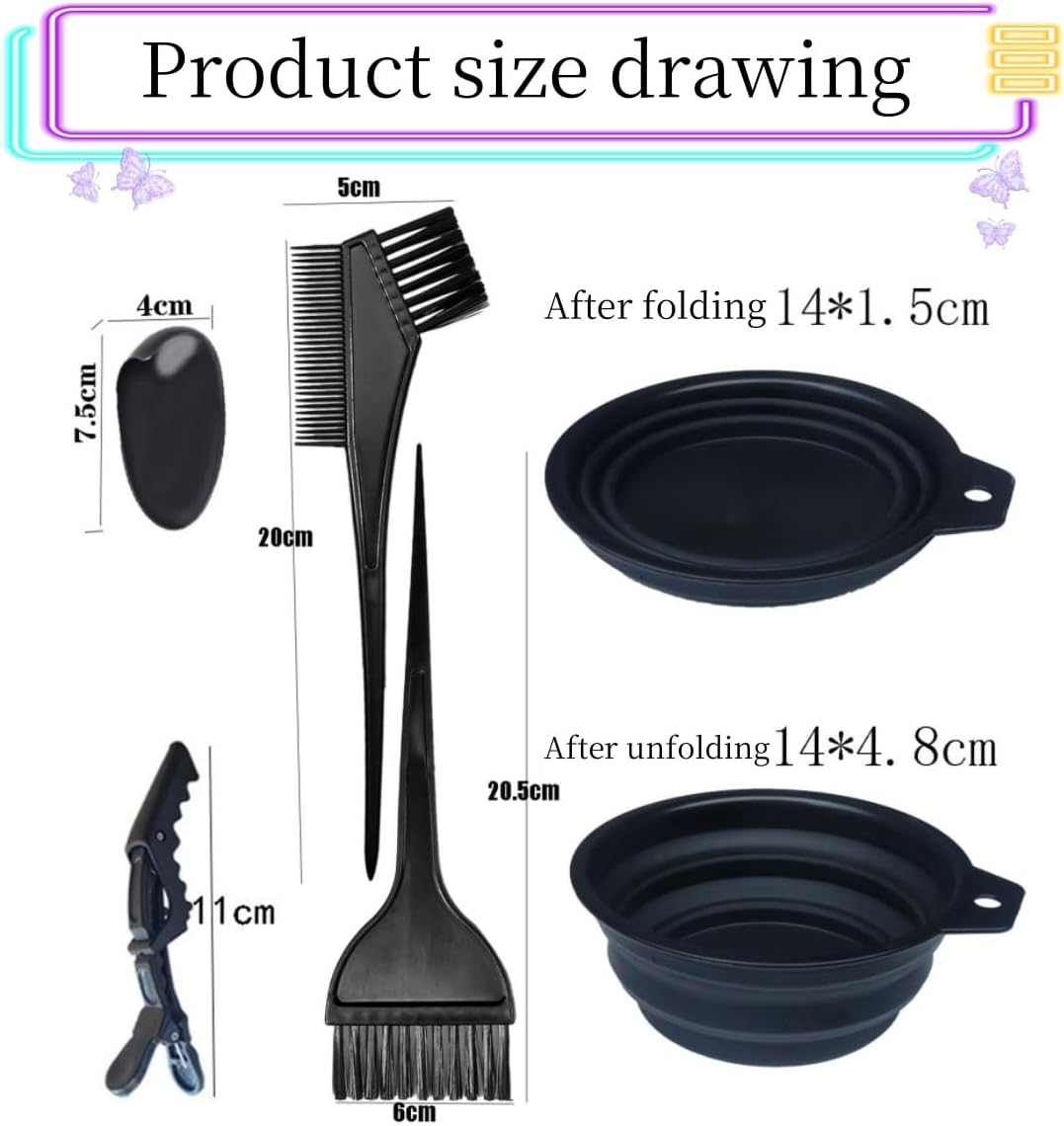 Set 7 Hair Dye Brush Kit,Professional Salon Hair Coloring Dying Set with Dye Brush,Diy Salon Bleaching Tools,Hair Dye Brush, Color Bowl, Clips, Earmuffs image number 3