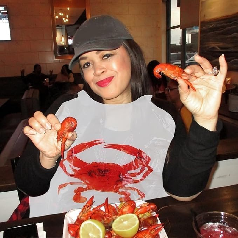 Crab Bibs 25 Pack, Disposable Lobster Bibs for Adults, Plastic Funny Bibs for Seafood Boil Party image number 5