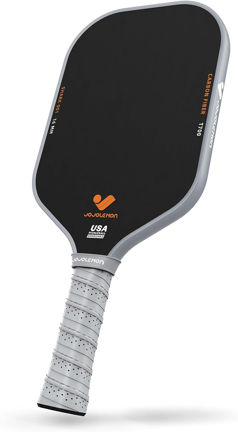 JOJOLEMON Pickleball Paddles, Carbon Fiber Pickleball Paddle with a 16Mm Shark Power Polymer Core, the Pickleball Rackets Designed for Ultimate Spin & Consistency
