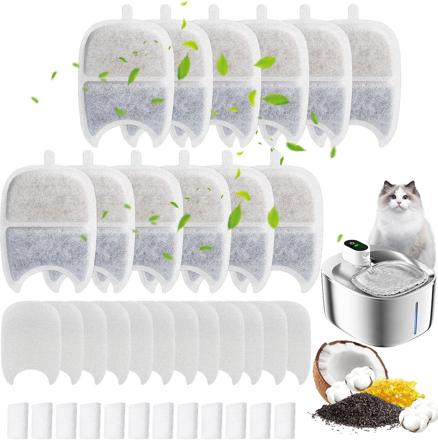 Rigidstone YPD-C004 Cat Fountain Filter for 4 L Drinking Fountain, 12 Filter Drinking Fountain Cats & 12 Pre-Filtered Sponges and 12 Sponges for Water Pump for Cats Water Fountain YPD-C004 4L image number 1