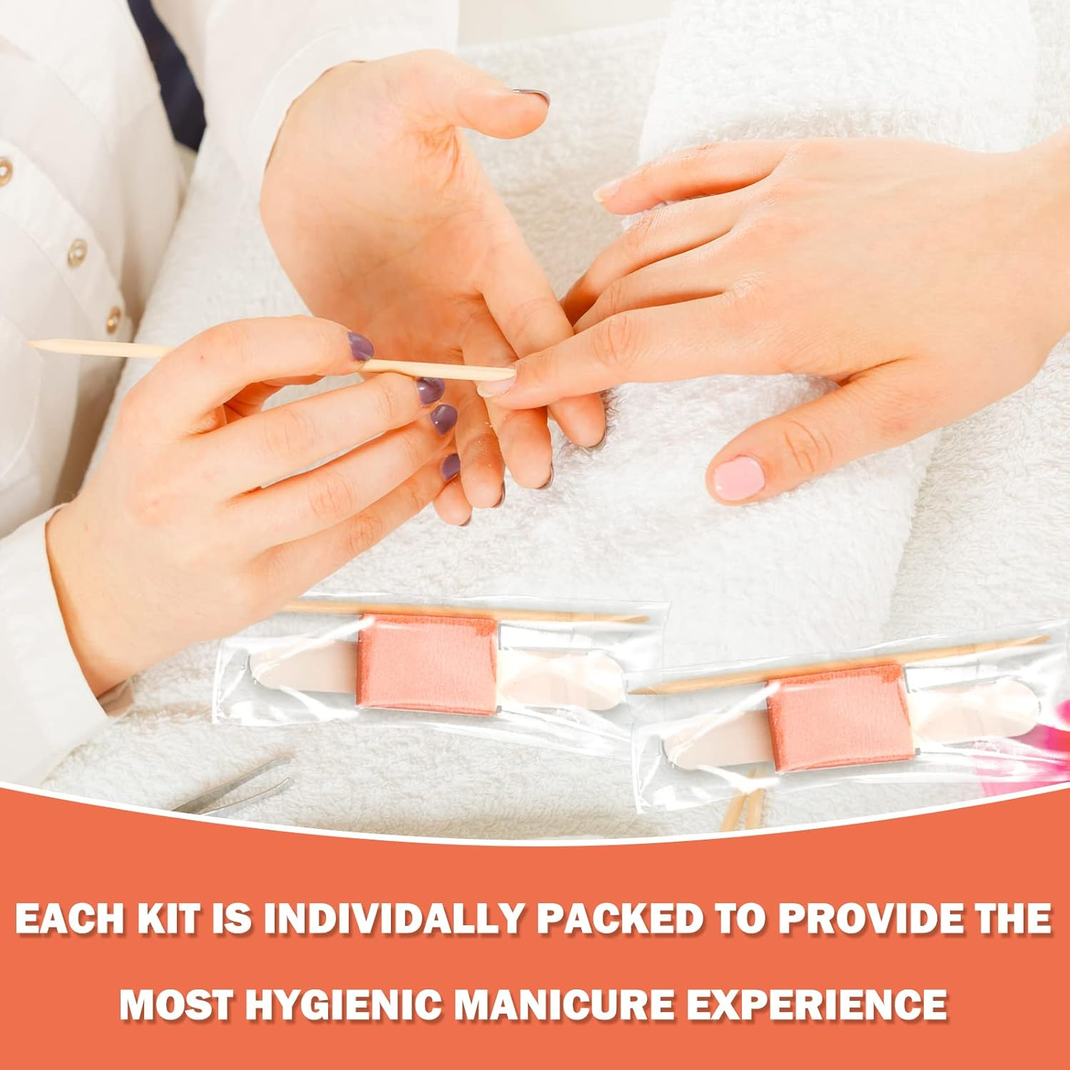120 Sets Disposable Manicure Kit Basics 3 Pieces Nail Kit, White Wood Nail File 180/180 Grit, Orange Mini Buffer 100/180 Grit, Individually Packed Mini Pedicure Set for Fingernails Toenails image number 6