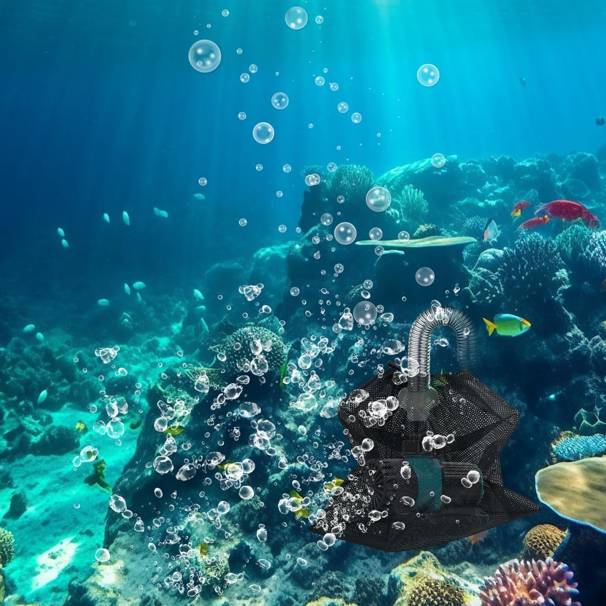 Pump Barrier Pond Filter Bag with Drawstring, 2Pcs Black Media Large Pump Mesh Bags, Pond Pumps Filter Mesh Bags, Drawstring Ponds Meshs Pumps Filters Bag for Outdoor Ponds, Small - Black, Medium image number 7