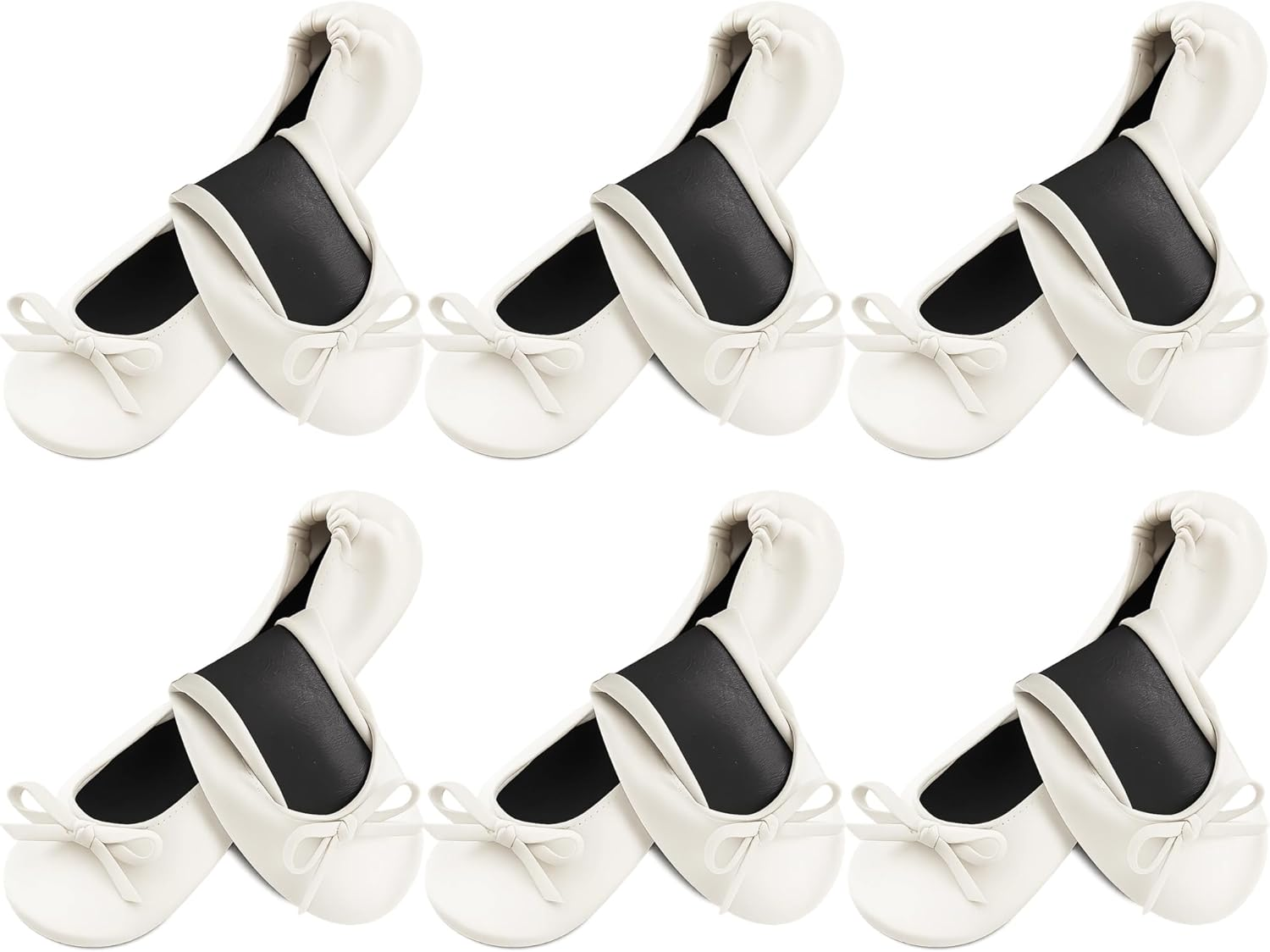 Jecery 6 Pairs Wedding Bridesmaid Ballet Flat Set Women Foldable Flats Portable Ballerina Slippers Wedding Dancing Shoes for Guests Bachelorette Party Gifts Bridal Shower Supplies