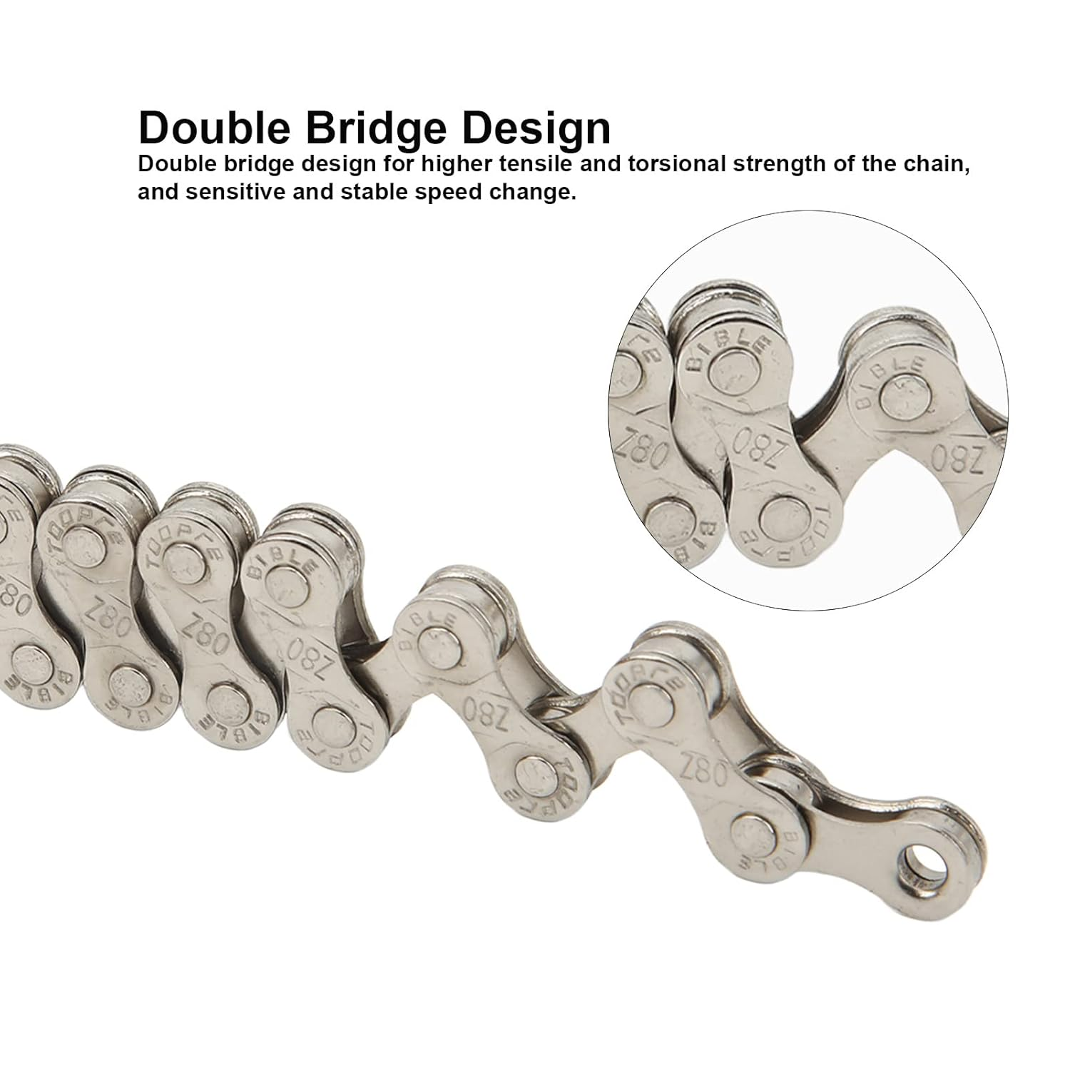 Omabeta 1PCS 8 Speed Bike Chain with Double Bridge Design for 6/7/8/18/21/24 Speed Road Folding Bike,116 Links,6.1Mm 0.24In Shaft Length,Bike Repair Accessory image number 3