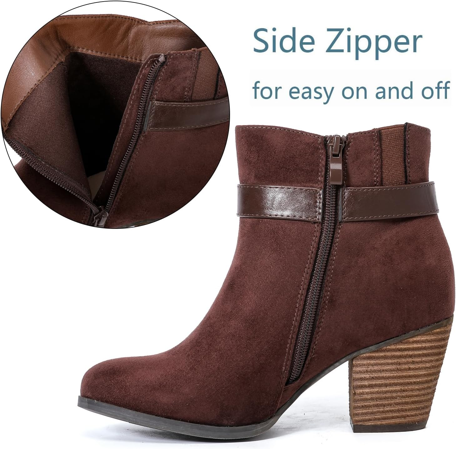 Luoika Women'S Wide Width Ankle Boots, Extra Wide Mid Heel Side Zipper Booties. image number 4