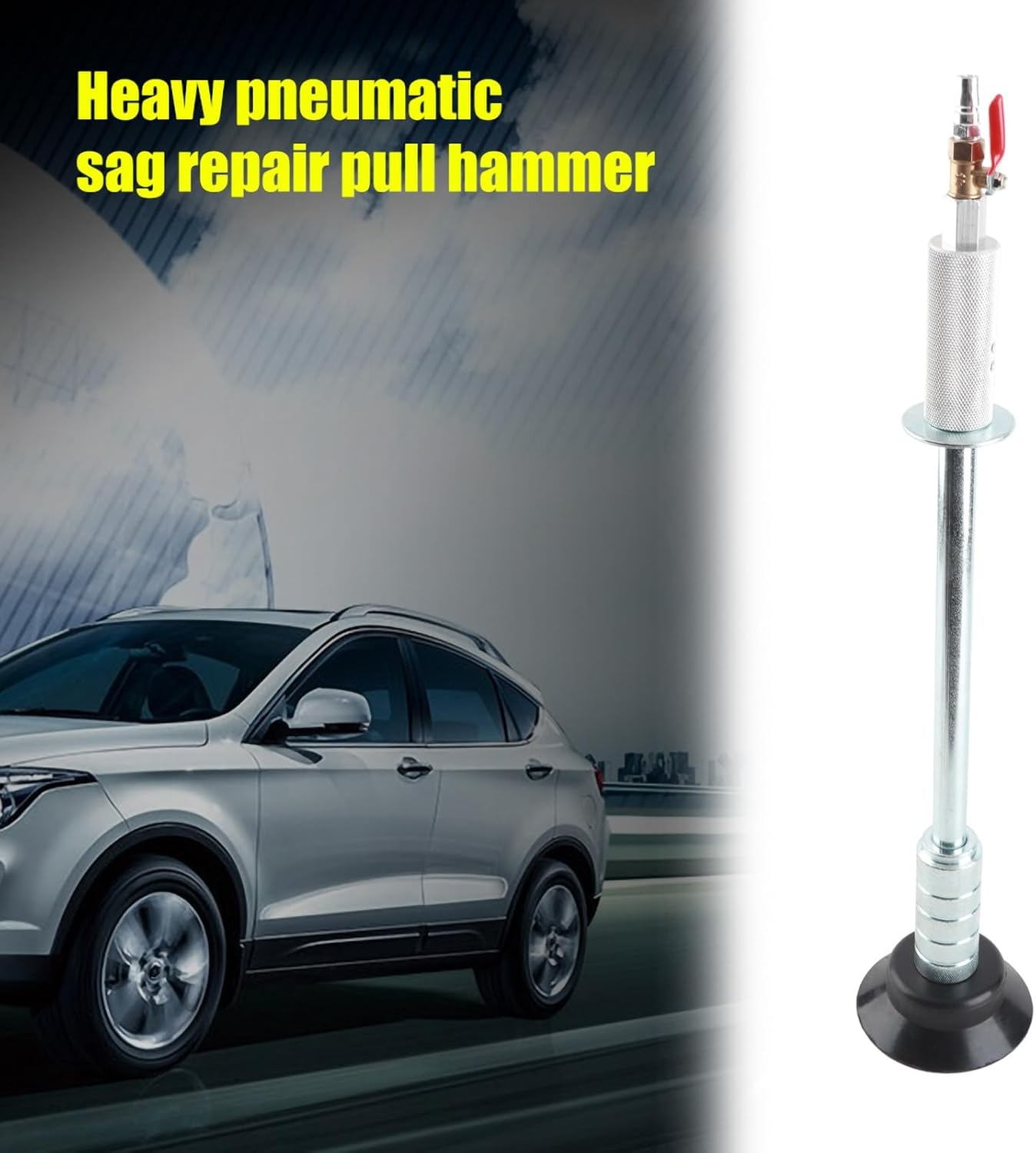 Heavy Pull Hammer Penumatic Sag Repair Hammer with Suction Cup Slide Tool, Dent Puller for Car Body Repair, Galvanized Steel Black Color 1900G Weight image number 2