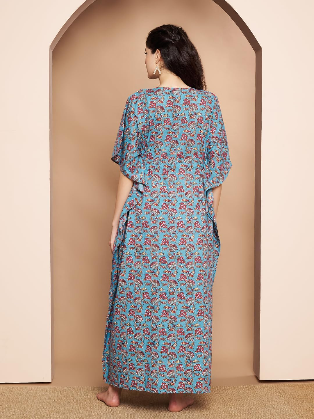 Secret Wish Floral Printed Cotton Maternity Kaftan./Free Size/Printed/Drawstring/Nightdress/Nightwear/Full Length image number 4