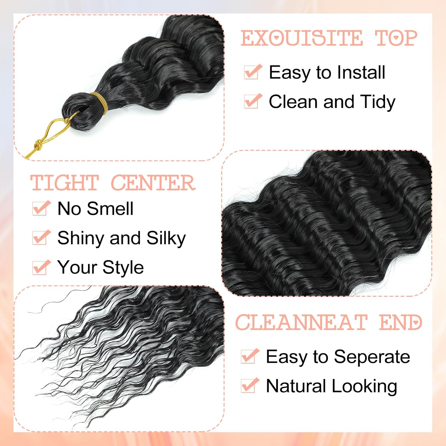 Herkeymidy Ocean Wave Crochet Hair 3 Packs 22 Inch Deep Wave Wavy Braiding Hair Crochet Synthetic Braids Hair Extension for Black Women (1B) image number 6