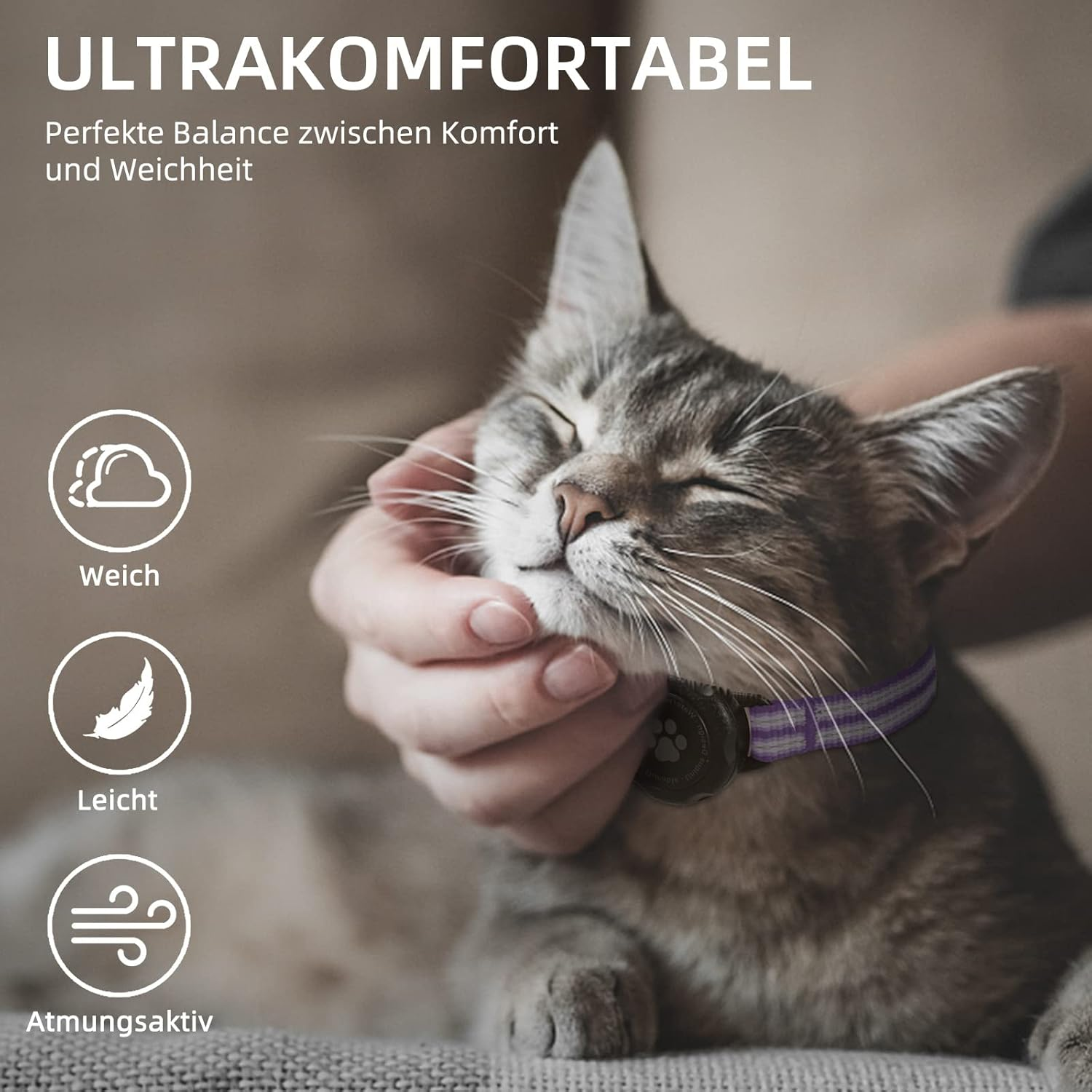 Airtag Cat Collar, Integrated Kitten Collar with 100% Waterproof Airtag Holder, Soundproof, Reflective GPS Cat Collar with Apple Air Tag Case for Kittens, Puppies (Purple, XS)