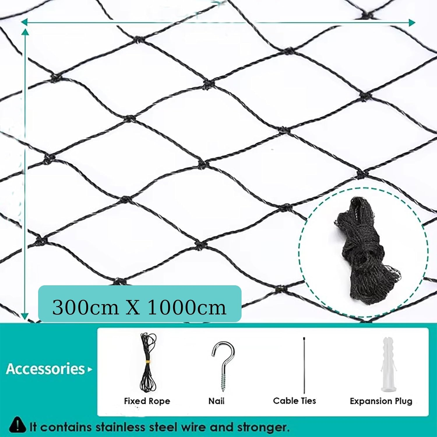 NEWFUN Cat Net for Balcony, 10 X 3 M Balcony Net for Cats, Cat Net Balcony, Sturdy, Durable, Weatherproof Cat Protection Net with Mounting Cords, Pegs and Cable Ties, Cat Net Balcony image number 4