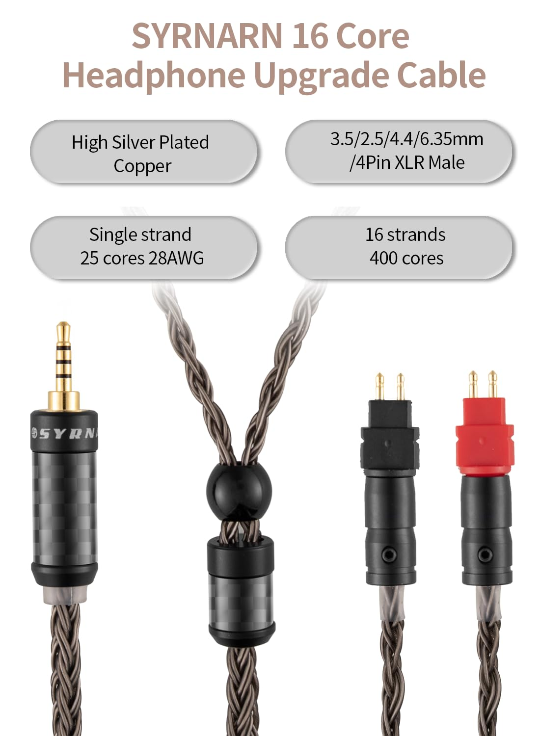 SYRNARN 4.4Mm Balanced Headphone Cable Compatible with Sennheiser HD650, HD600, HD580, HD660S, HD58X, Massdrop HD6XX 16 Core Upgrade Replacement Cord (With 4.4Mm Balanced, 3Meters/10Ft) image number 4