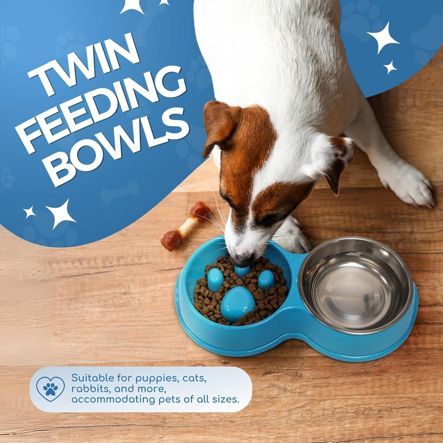 Fur & Bone Double Slow Feeder Dog Bowl | Raised Dog Bowl with Non-Slip Bottom | Dog Bowls | Dog Water Stainless Steel Bowl | Detachable Raised Cat (Blue) - Pink image number 6