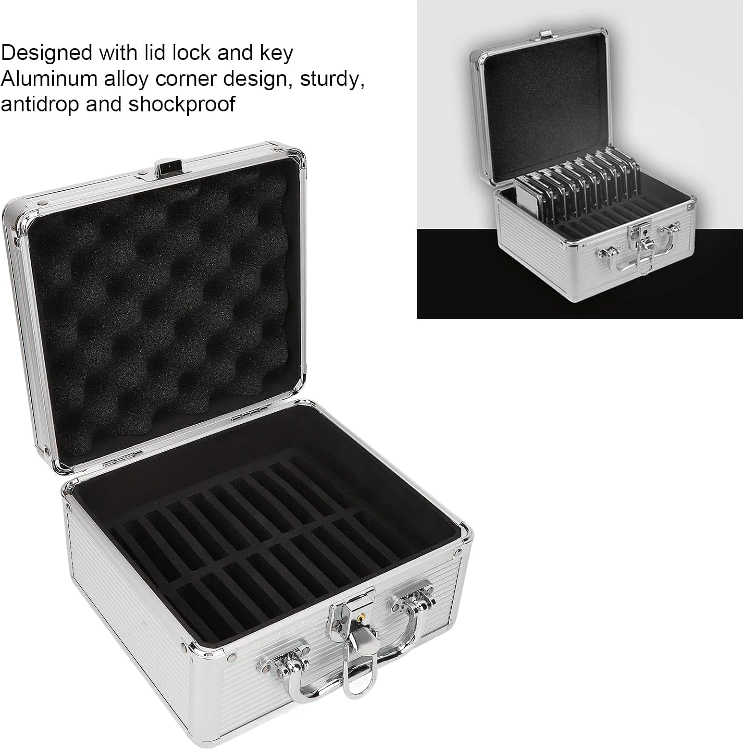 2.5" Hard Drive Storage Box, HDD Storage Box Suitcase with 20 Bays, External Hard Drive Carrying Case with Safety Lock Design