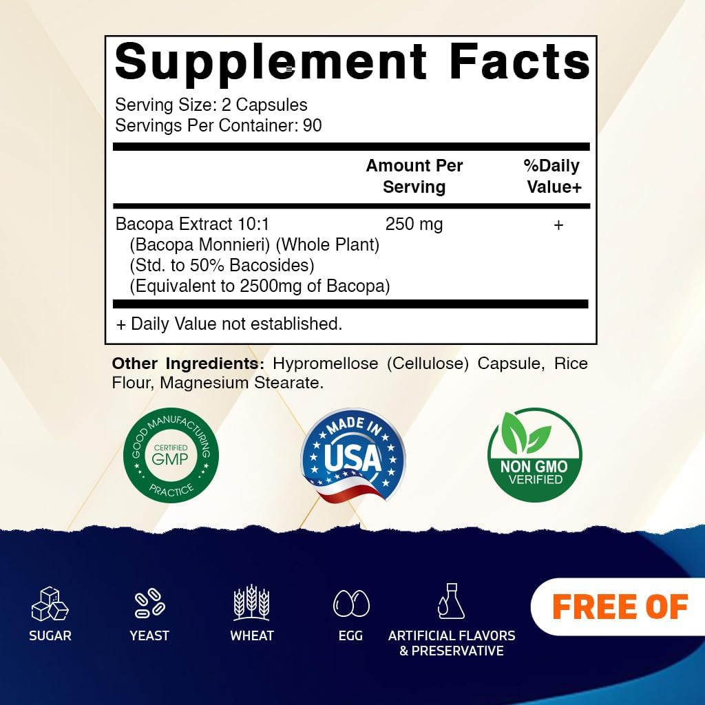 Vitamatic Bacopa Monnieri 10:1 Extract Nootropic Herbal Supplement 250Mg per Serving - 50% Bacosides, Non-Gmo & Gluten Free - 180 Vegetable Capsules image number 5